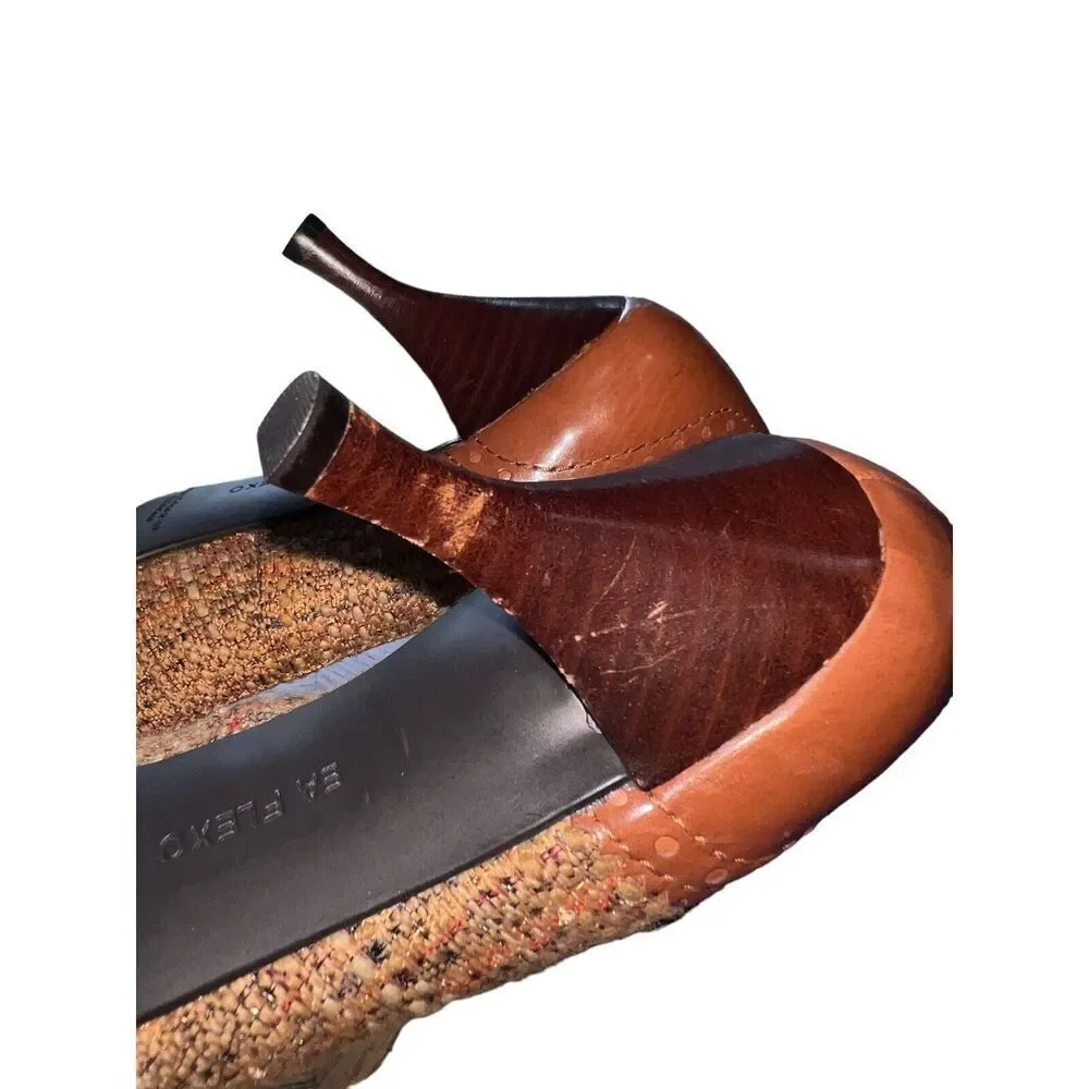Enzo Angiolini Flexo Keiran Medium Brown Fabric Round Toe Pumps Wmns Sz 10 READ